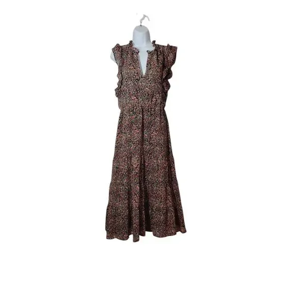 BB Dakota By Steve Madden Women’s Chiffon Midi Dress Black Ditsy Floral Medium - Picture 1 of 10